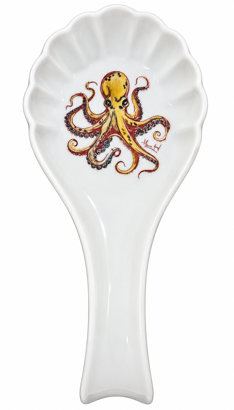 Hand-Painted Octopus Porcelain Spoon Rest – Coastal Kitchen Décor