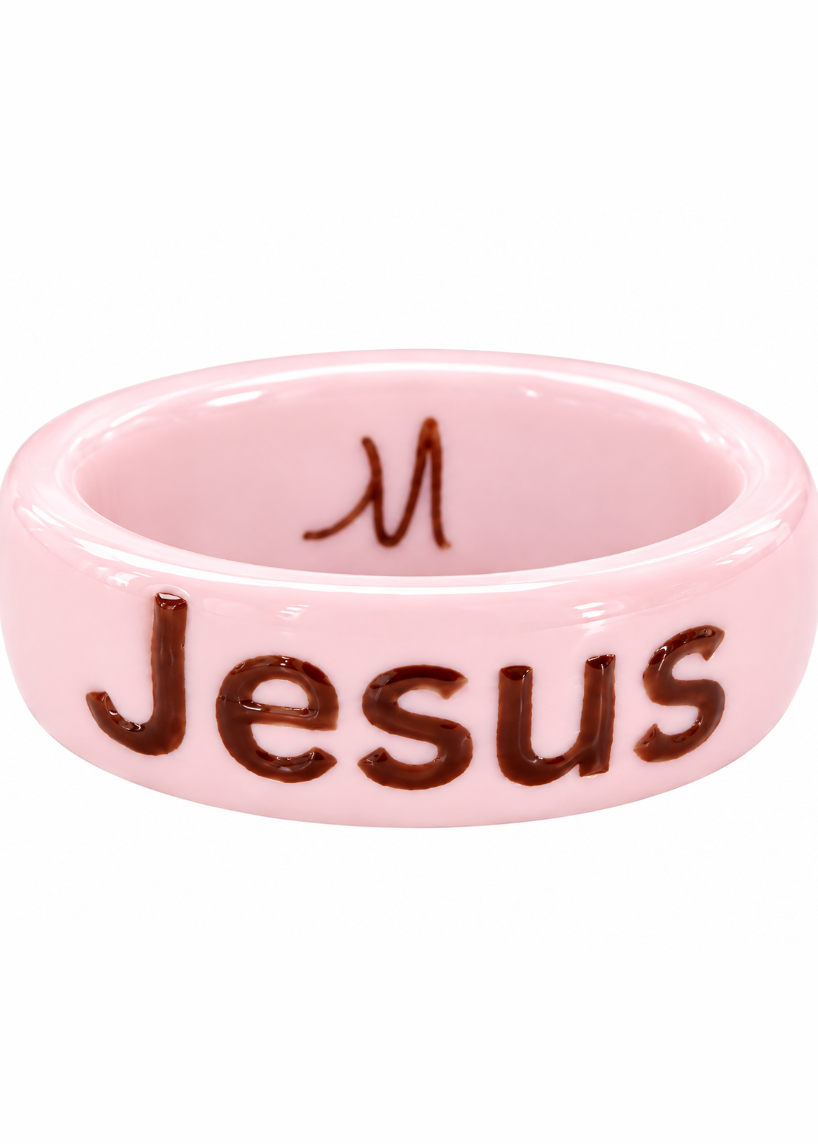 Hand-Painted Pink Porcelain Jesus Ring – Faith Jewelry