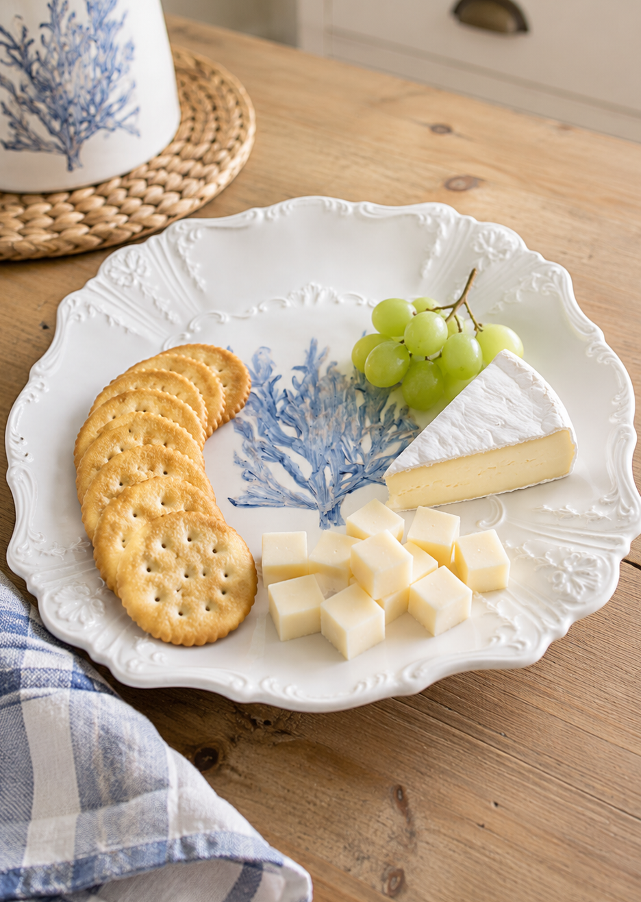 Hand-Painted Blue Coral Porcelain Serving Plate