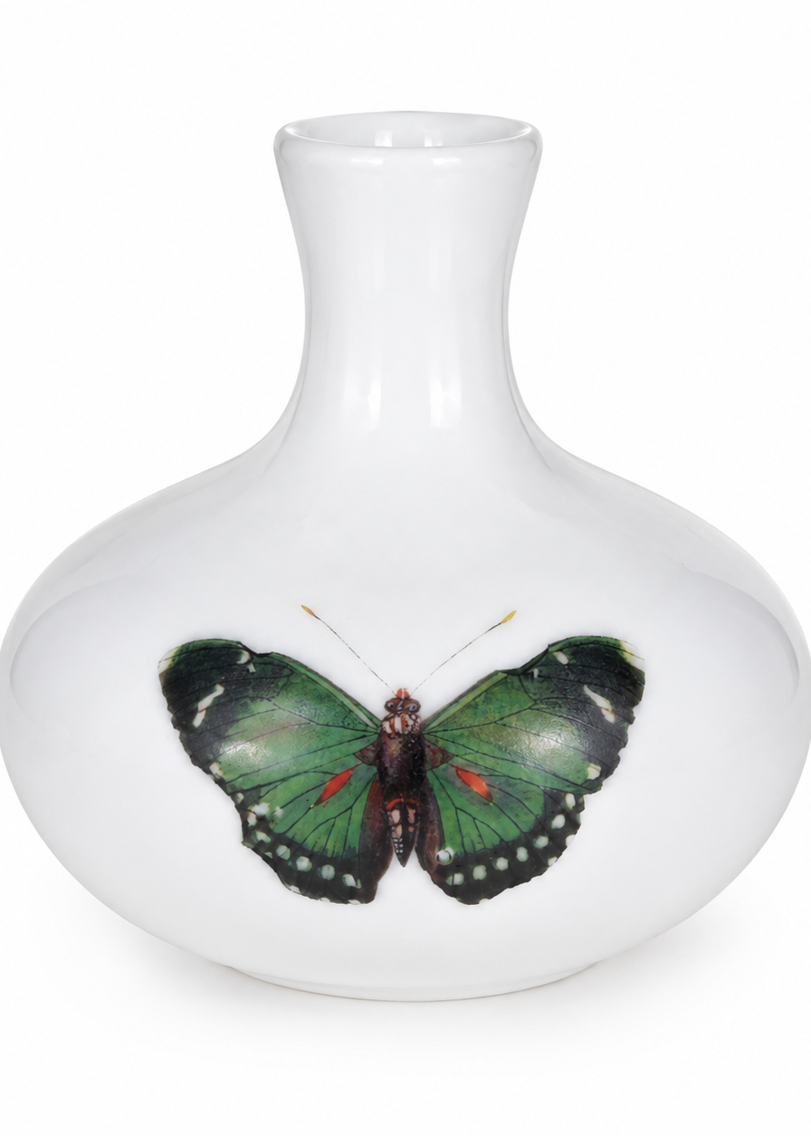 Green Butterfly Porcelain Bud Vase