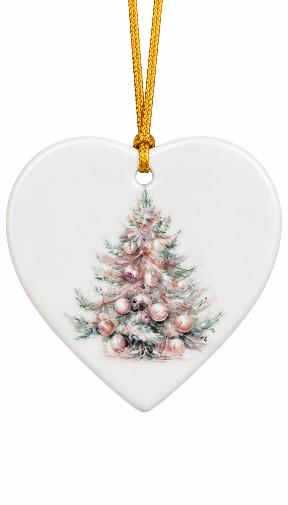 Hand-Painted Blush Pink Christmas Tree Porcelain Heart Ornament