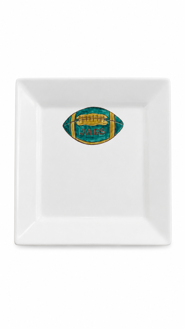 Hand-Painted JAGS Football 8" Square Porcelain Plate