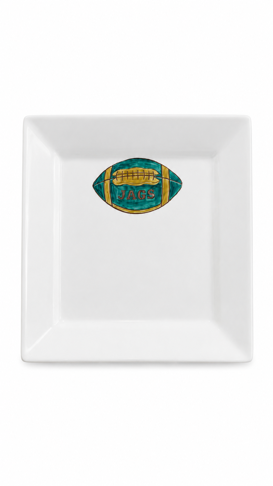 Hand-Painted JAGS Football 8" Square Porcelain Plate