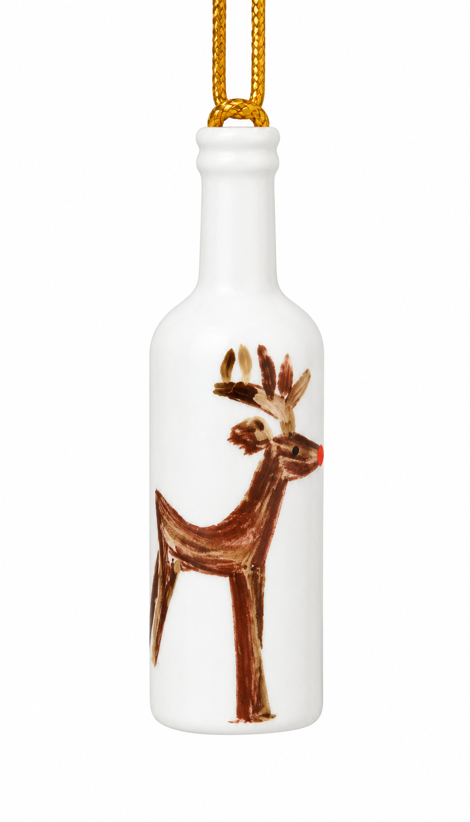 Hand-Painted Rudolph Reindeer Porcelain Bottle Ornament