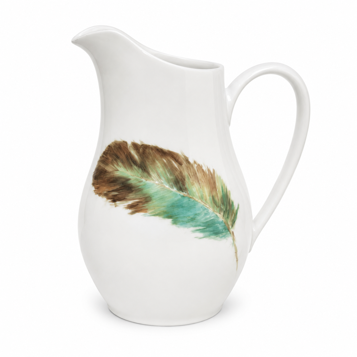 Hand-Painted Feather Porcelain Pitcher – Rustic Farmhouse Serving & Decorative Vase