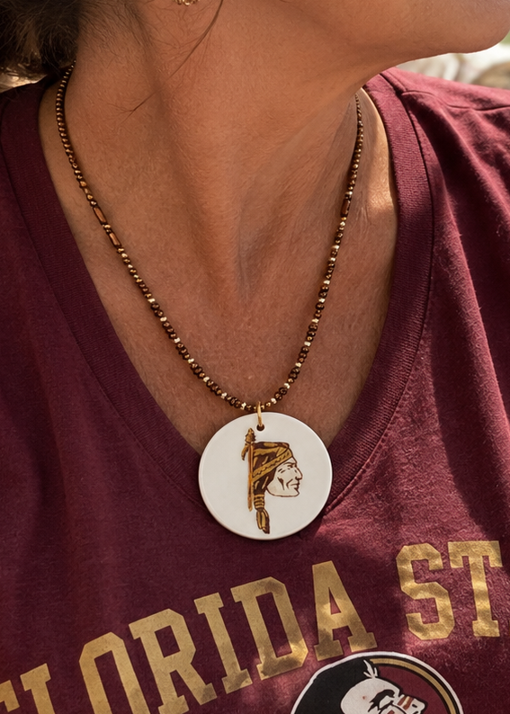 Florida State Seminoles Hand-Painted Porcelain Pendant Necklace