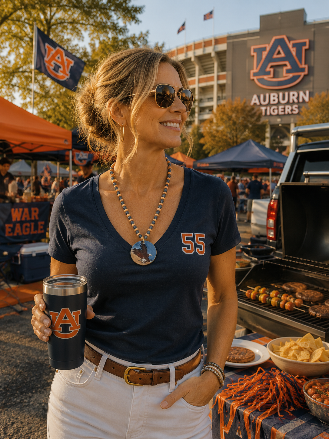 Hand-Painted War Eagle Porcelain Pendant Necklace – Auburn Game Day Statement Jewelry