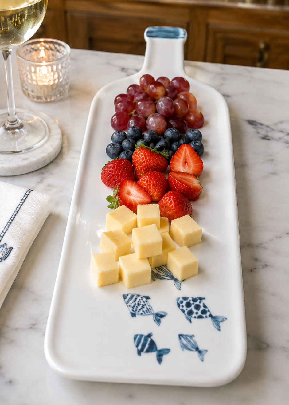 Coastal Fish Porcelain Serving Tray | Cheese & Fruit Charcuterie Board
