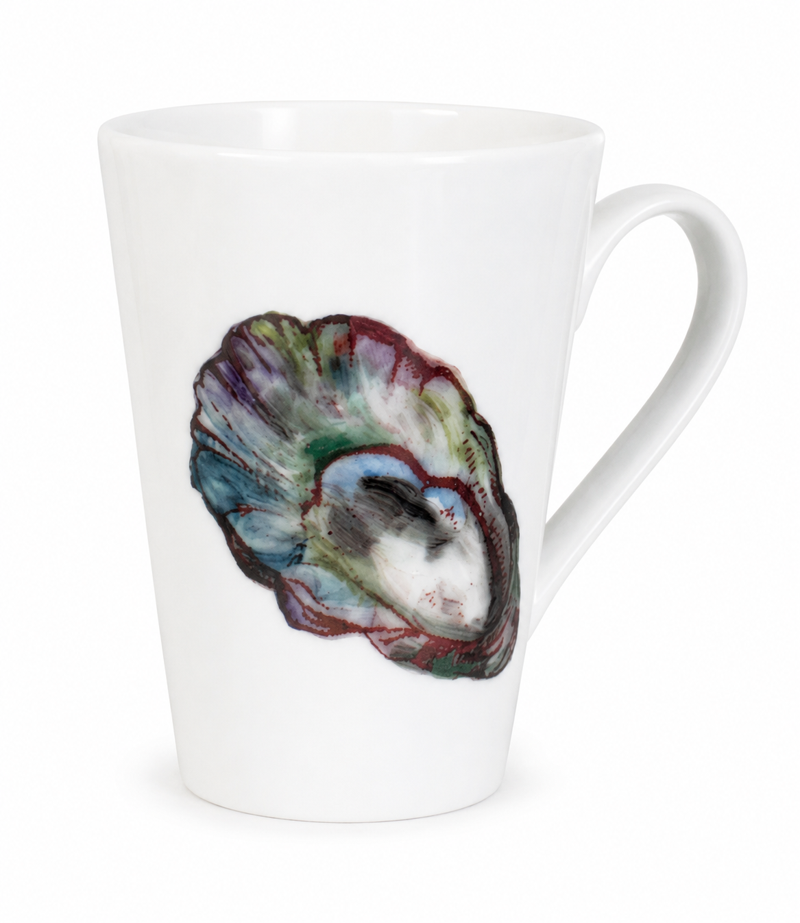 Hand-Painted Coastal Oyster Shell Porcelain Coffee Mug