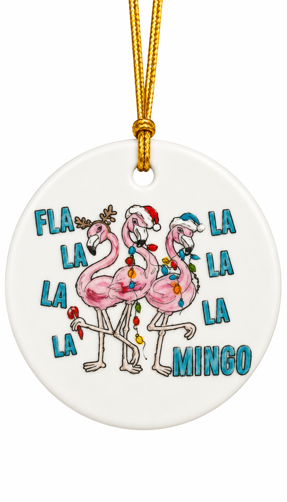 Hand-Painted Fla La La Mingo Flamingo Porcelain Christmas Ornament