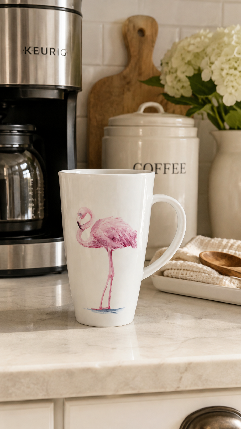 Hand-Painted Pink Flamingo Porcelain Latte Mug