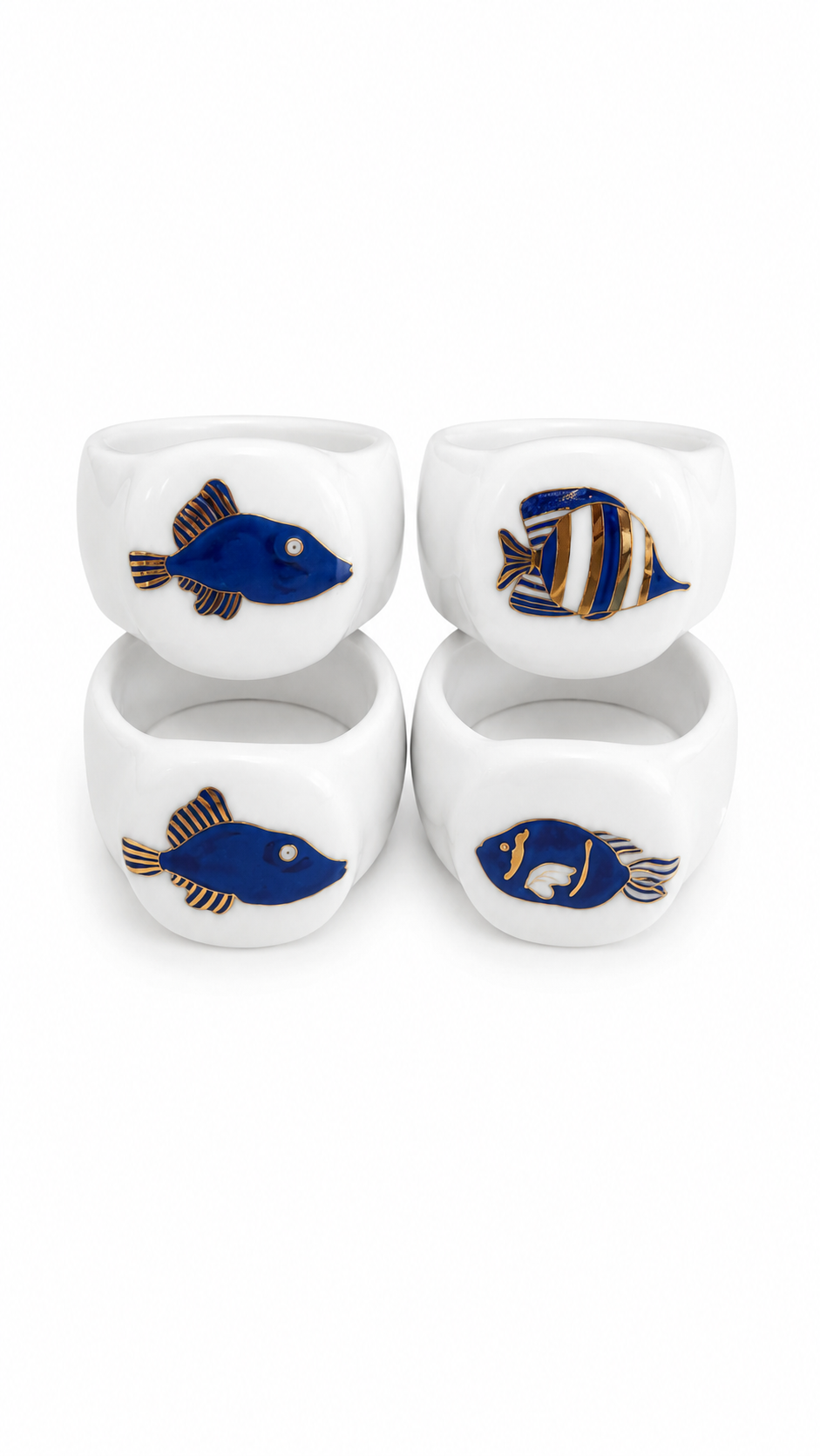 Hand-Painted Coastal Fish Porcelain Napkin Rings – Set of 4
