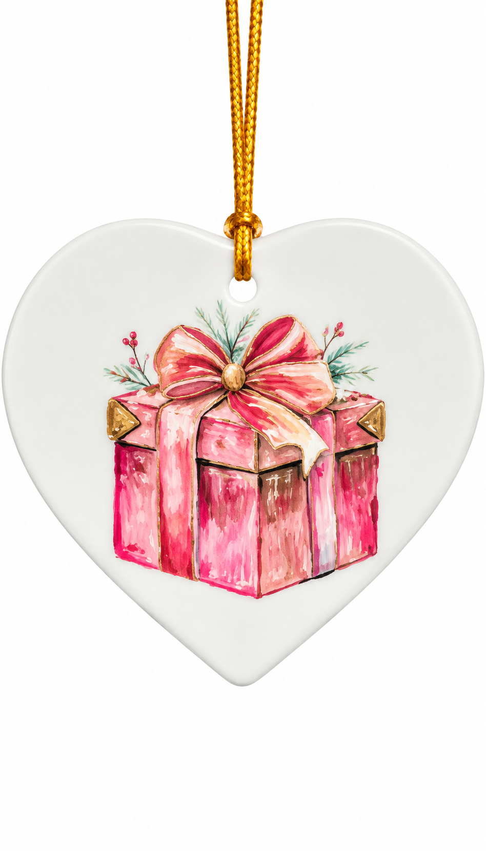 Hand-Painted Pink Christmas Gift Porcelain Heart Ornament