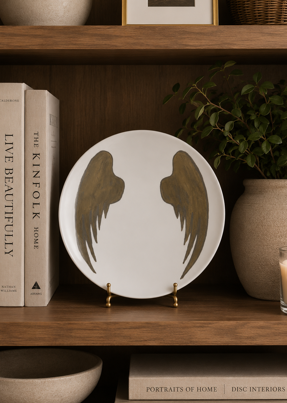 Hand-Painted Angel Wings Porcelain Decorative Plate – Elegant Home Accent
