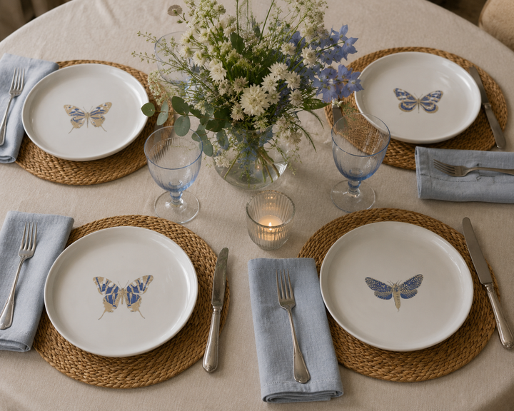 Butterfly Porcelain Salad Plates – Elegant Blue & Gold Table Setting