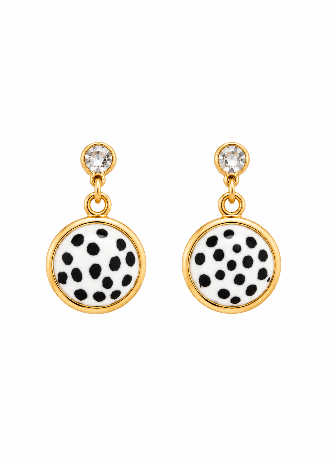 Hand-Painted Black & White Polka Dot Porcelain Drop Earrings