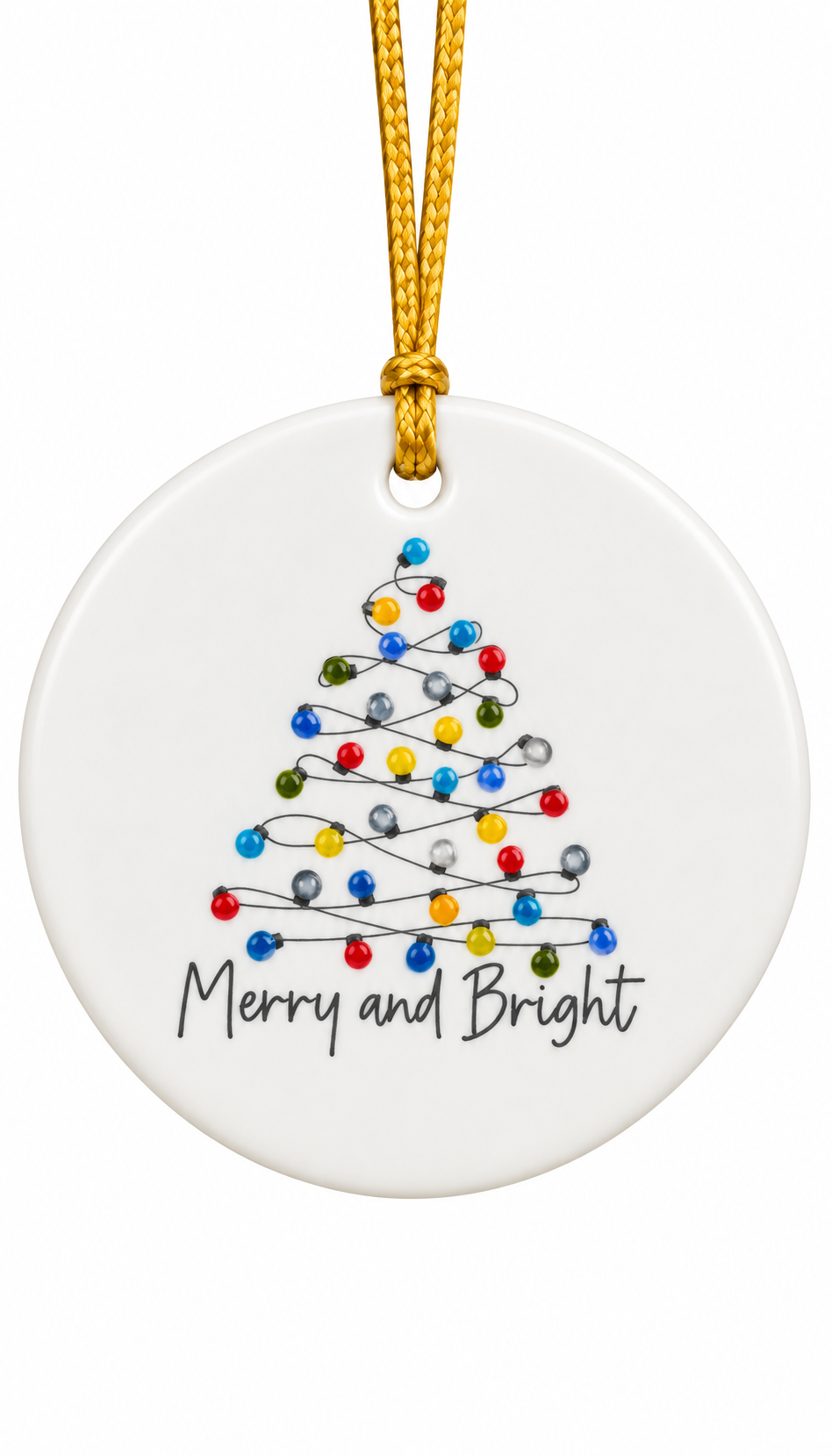 Hand-Painted Merry & Bright Christmas Lights Porcelain Ornament