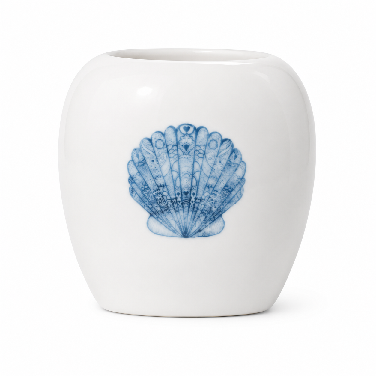 Blue Seashell Porcelain Vase | Coastal Decorative Bud Vase