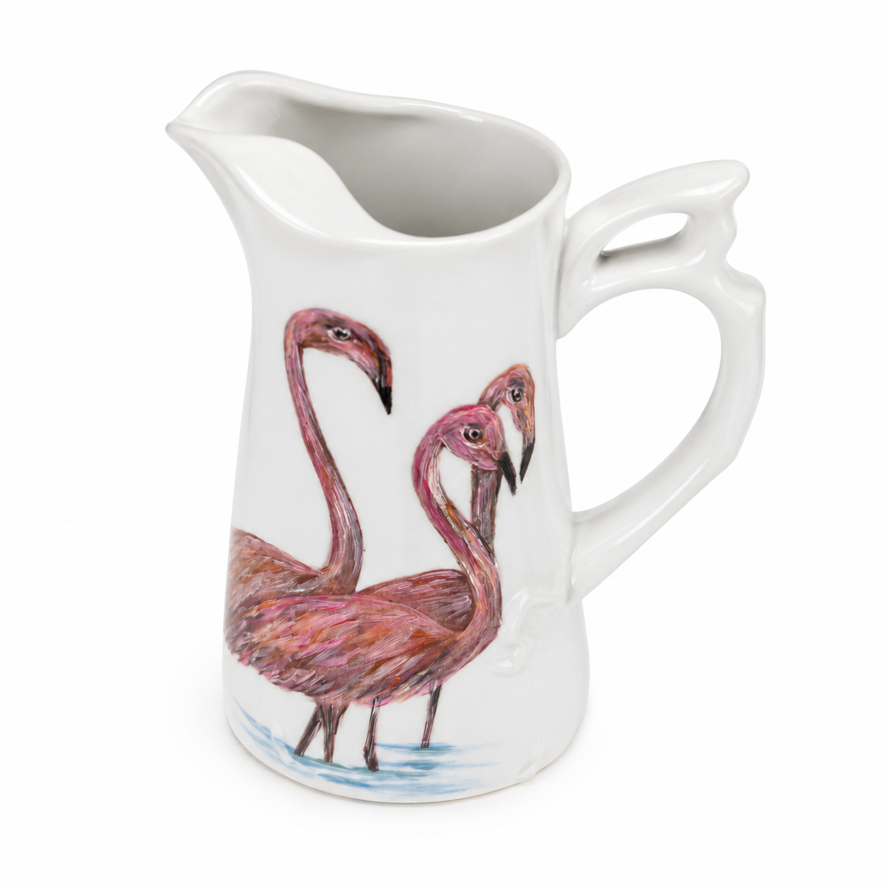 Hand-Painted Flamingo Porcelain Pitcher – Coastal Entertaining & Tea Party Serving Piece