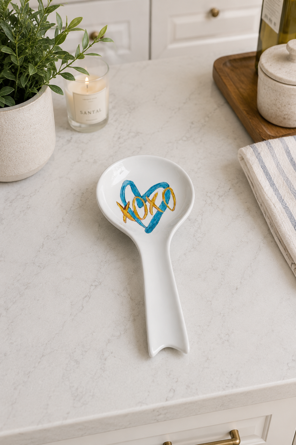 XOXO Heart Hand-Painted Porcelain Spoon Rest