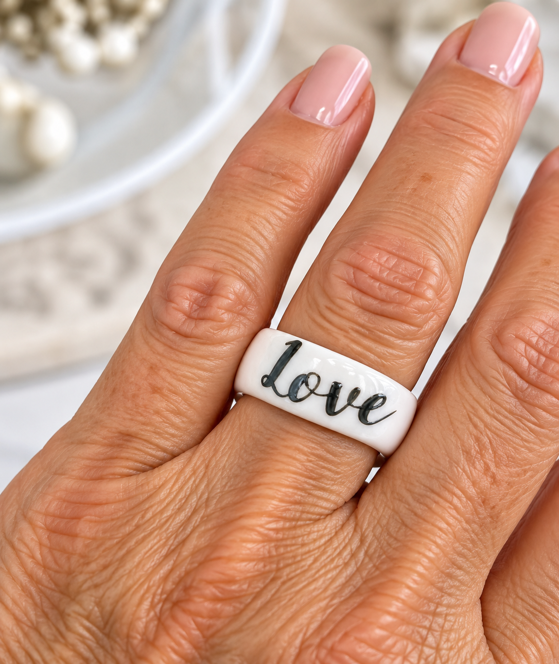 Hand-Painted Porcelain Love Ring – Timeless Jewelry