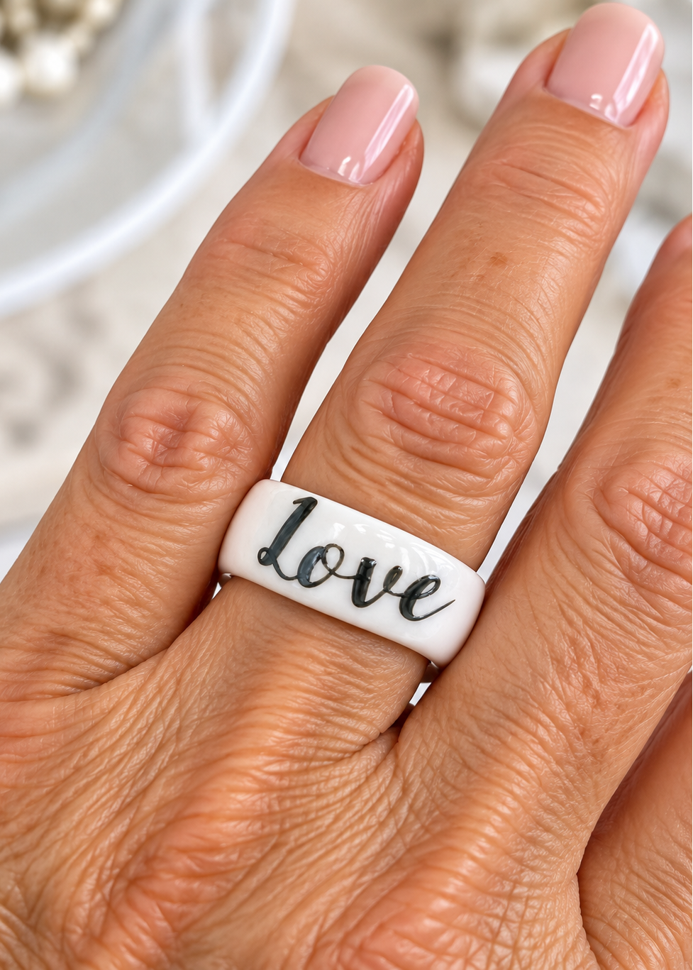 Hand-Painted Porcelain Love Ring – Timeless Jewelry