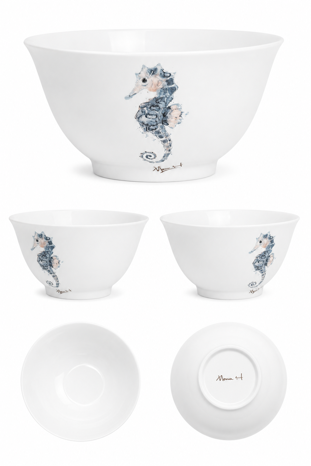 Seahorse Porcelain Serving Bowl – Coastal Artisan Entertaining Bowl