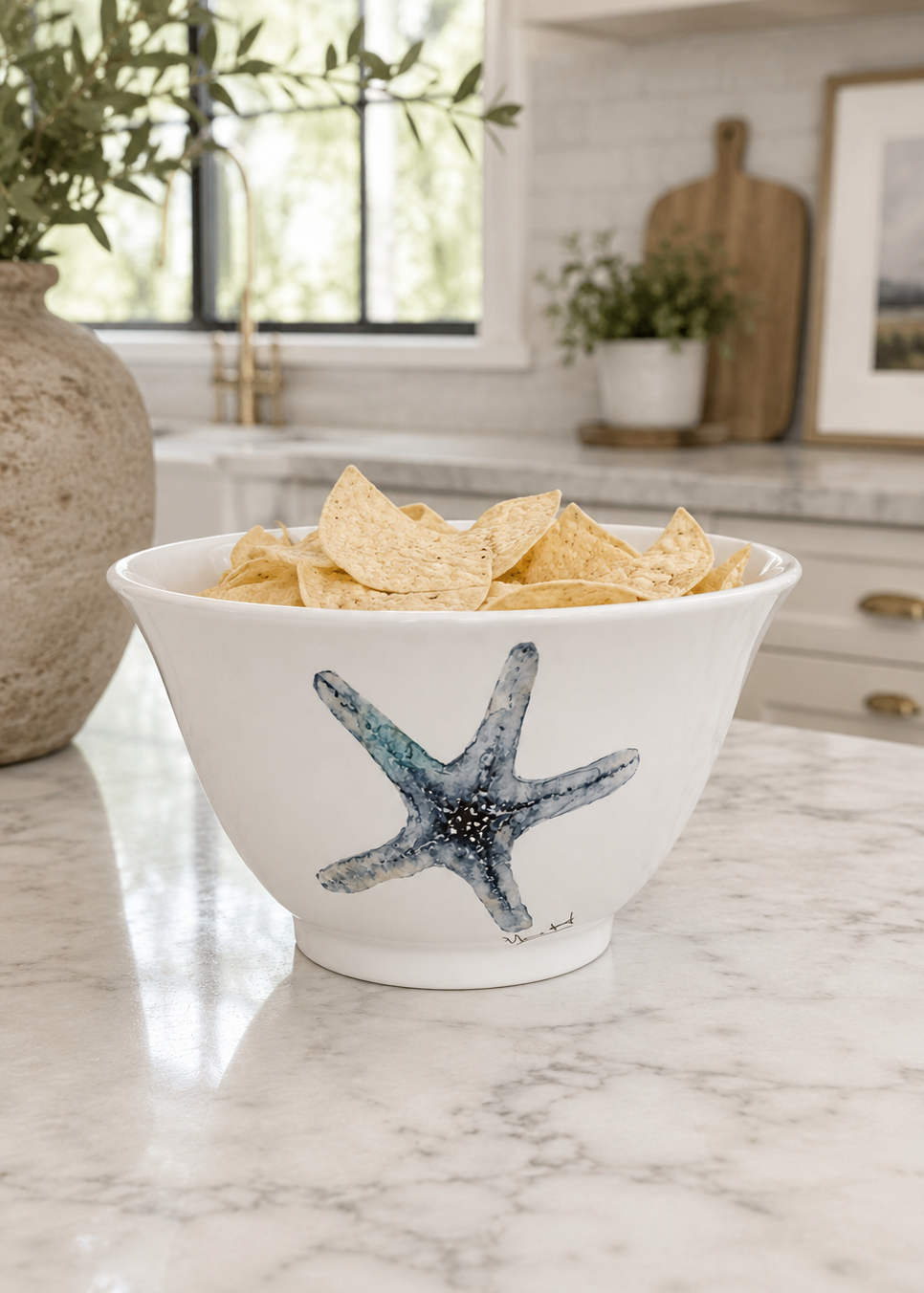 Blue Starfish Porcelain Bowl – Coastal Serving Bowl