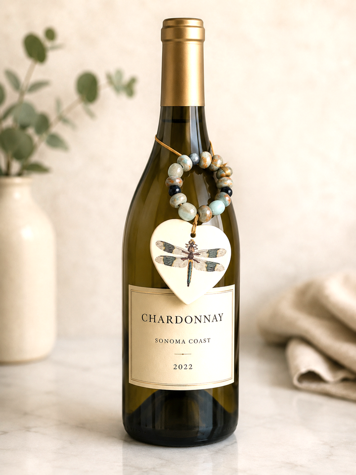 Dragonfly Heart Wine Beverage Tag – Hand Painted Porcelain Wine Charm by MadebyMonaH