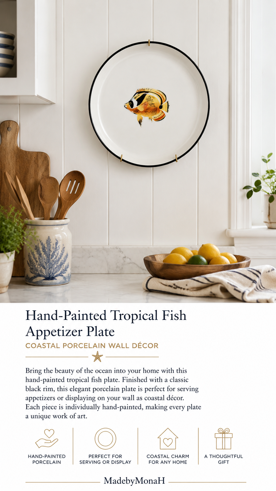 Yellow Tropical Fish Appetizer Plate – Coastal Porcelain Wall Décor