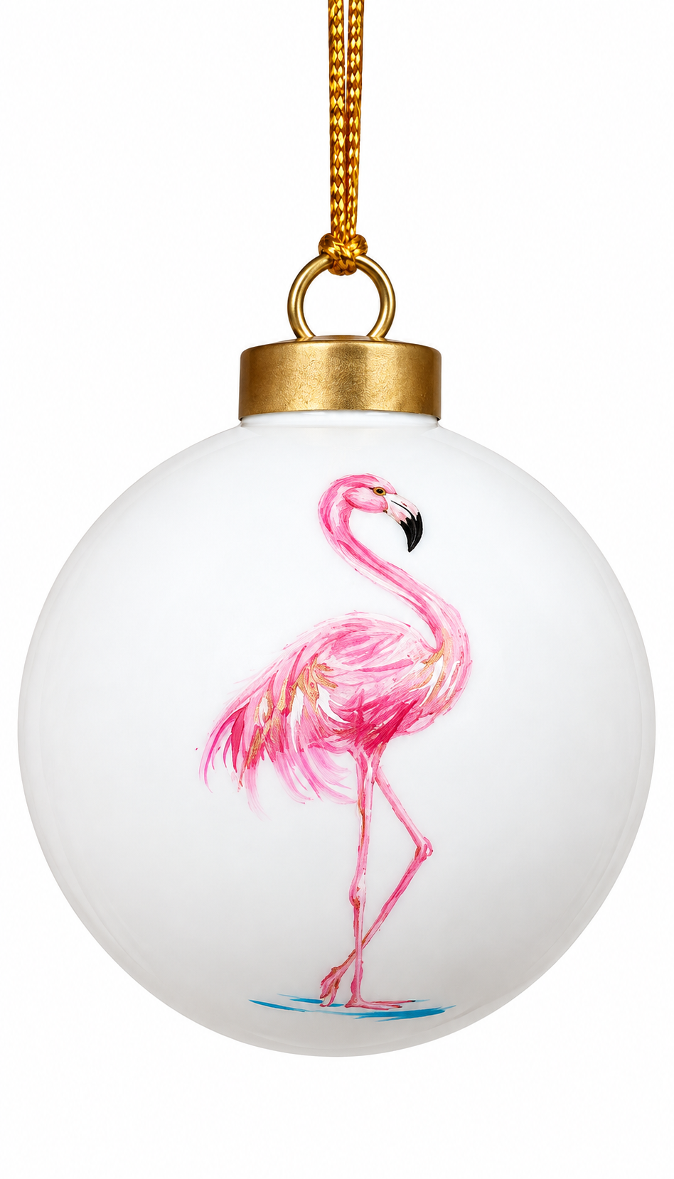 Hand-Painted Pink Flamingo Porcelain Christmas Ornament