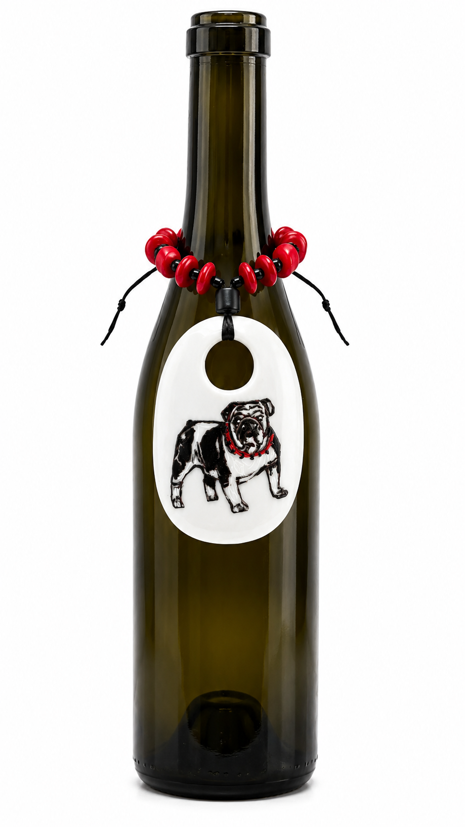 Hand-Painted Bulldog Porcelain Wine Bottle Tag