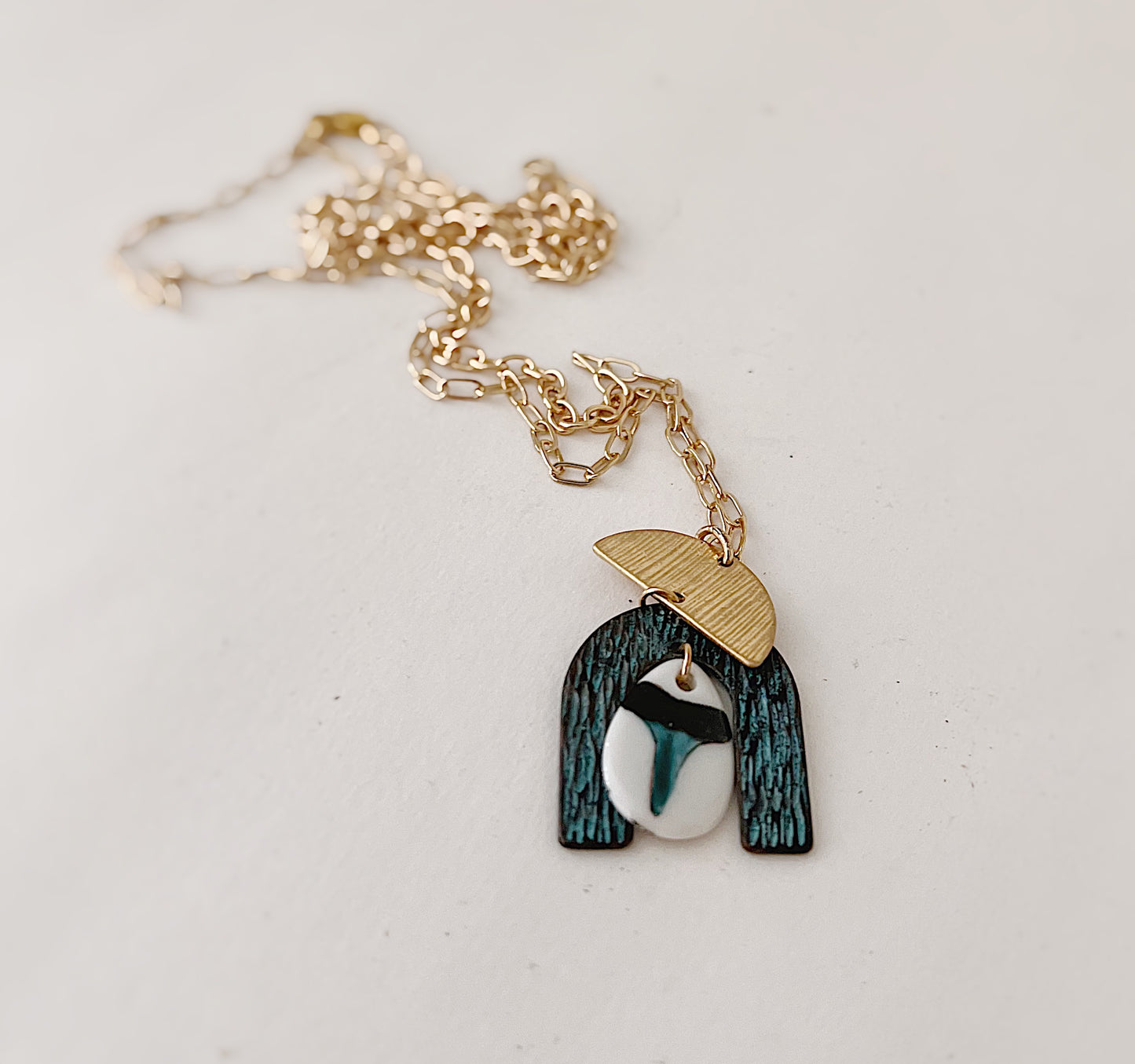 Shark tooth necklace porcelain pendant gold chain