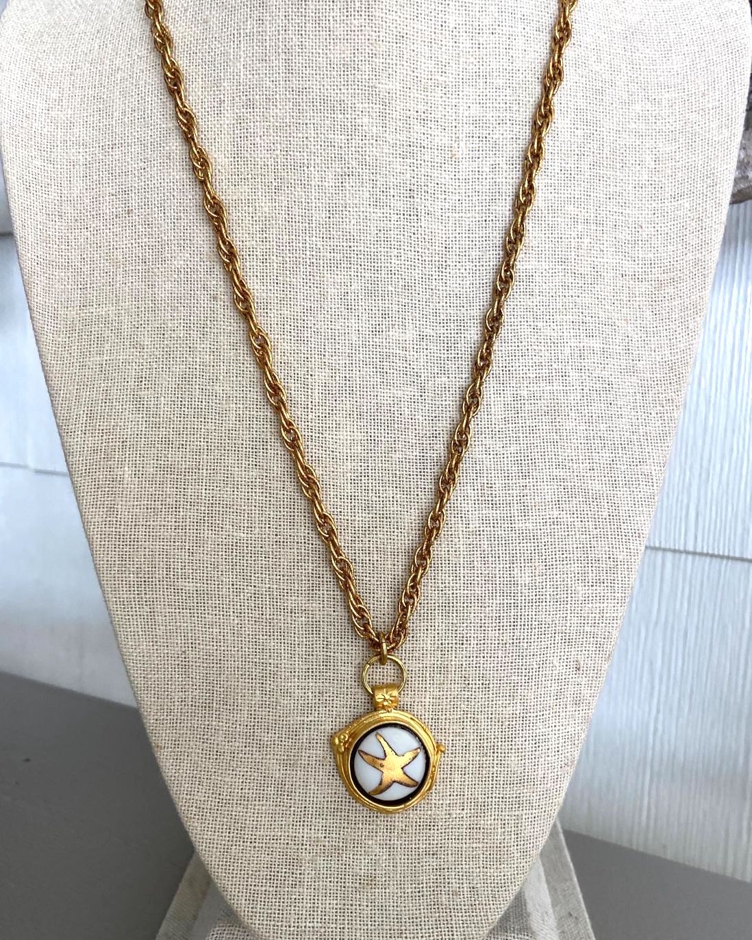 Gift for mom, gold bezel, hand painted gold starfish, gold filled chain, Starfish Necklace