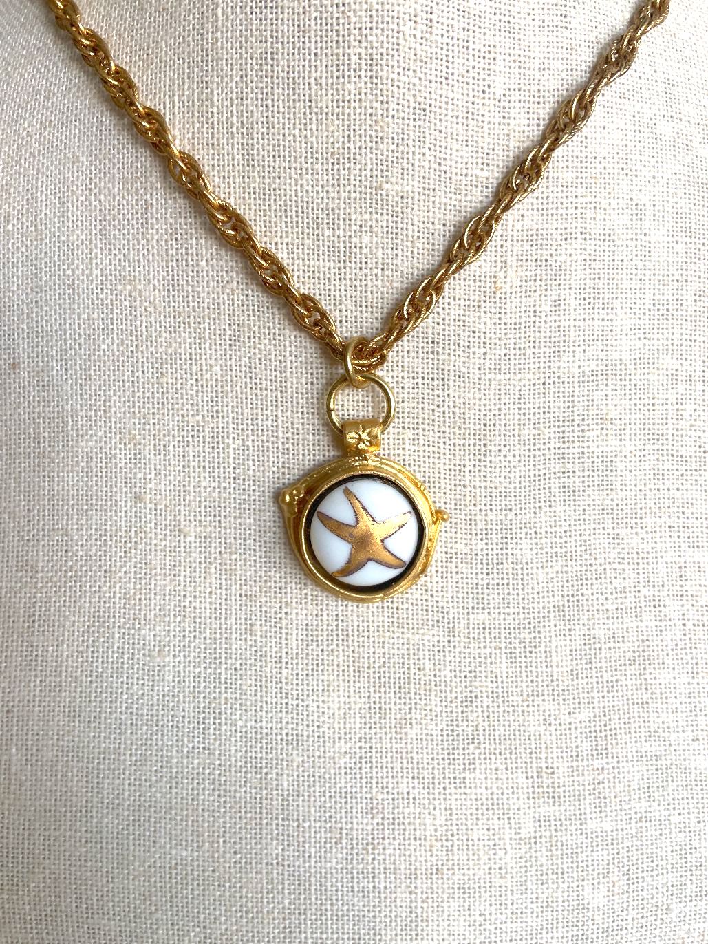 Starfish Necklace, Gift for mom, gold bezel, hand painted gold starfish, gold filled chain