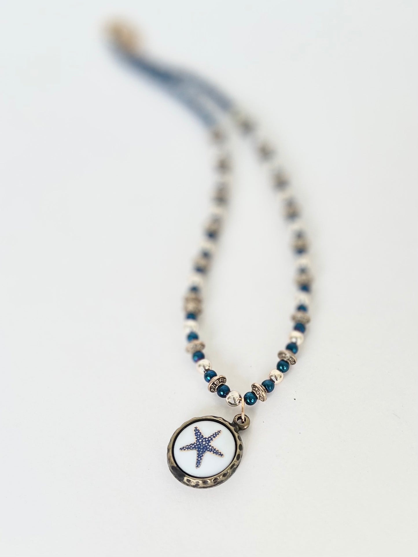 Starfish, gift for her,  Bezel on a Necklace, beaded necklace