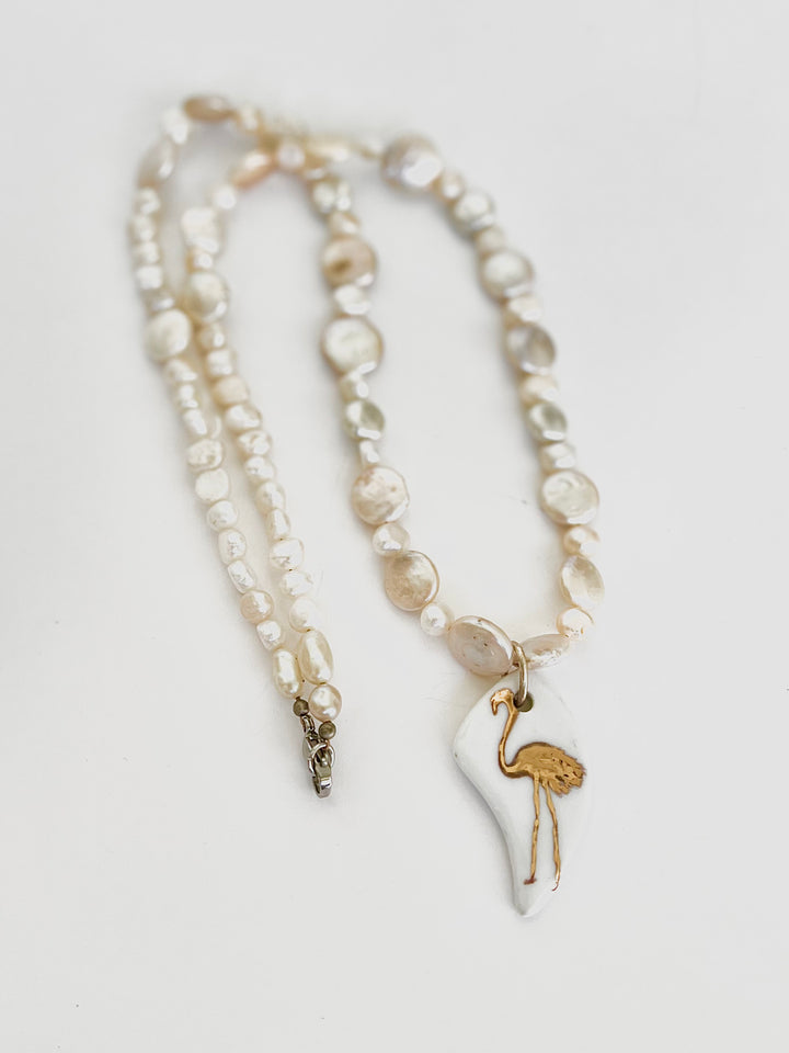 Necklace, Pearl necklace, gift for that flamingo lover, Pearl Flamingo Necklace