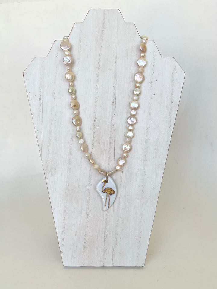 Necklace, Pearl necklace, gift for that flamingo lover, Pearl Flamingo Necklace